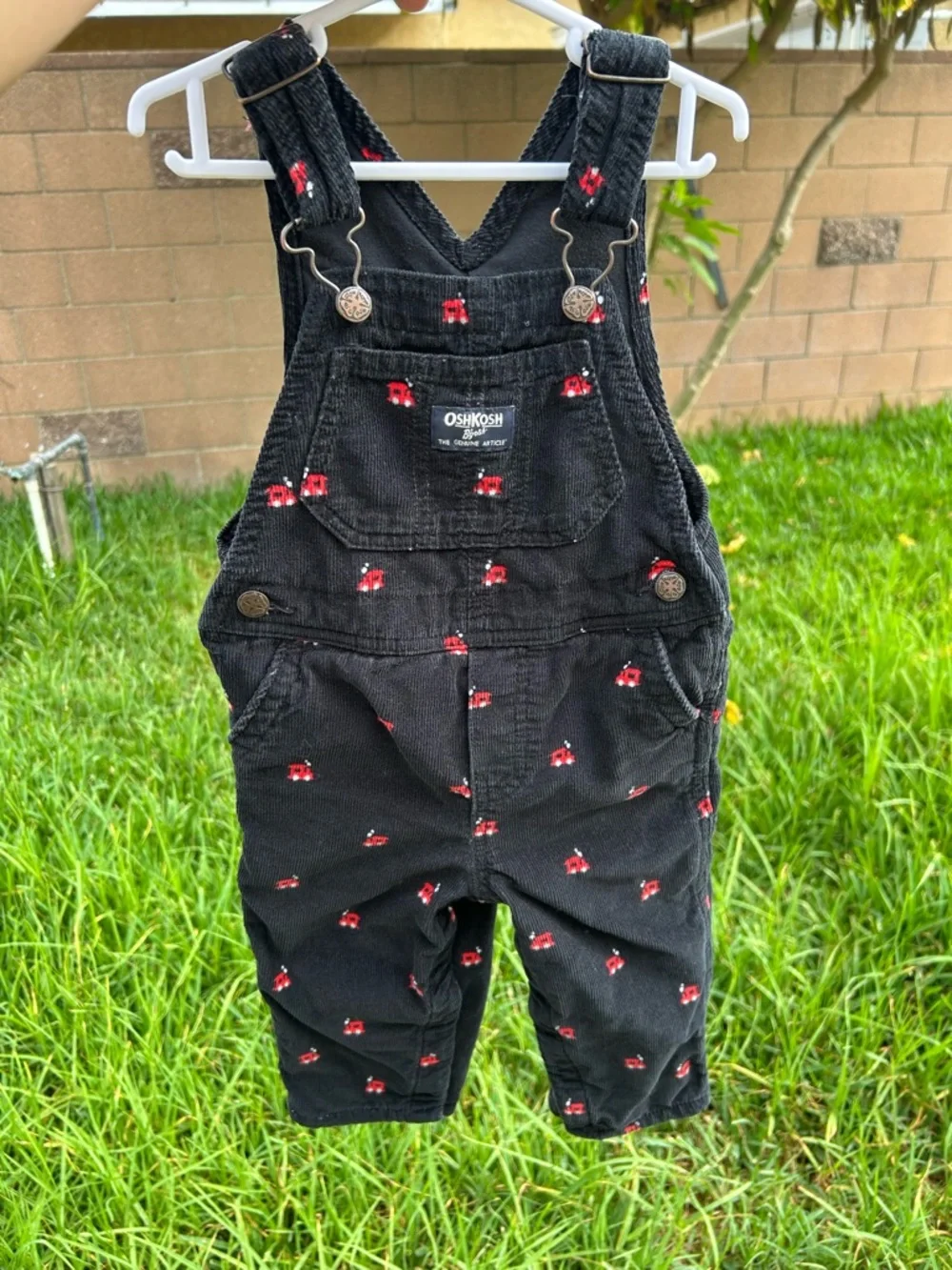 OshKosh B'gosh Black Corduroy Overalls with Red train print